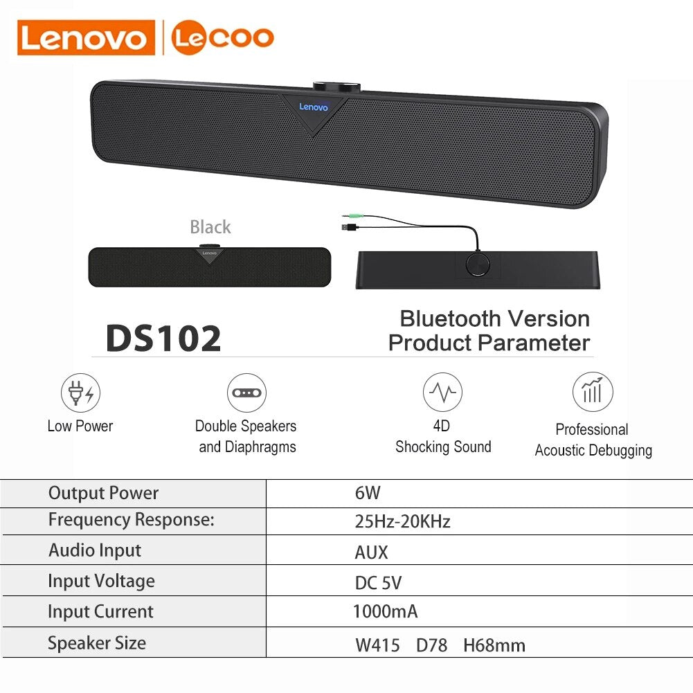 Lenovo Lecoo DS102 Bluetooth Speaker 360 ° Surrounding Stereo Soundbar Home Theater Sound  Subwoofer Sound Box