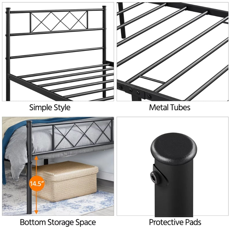 SMILE MART X-Design Headboard &amp; Footboard Metal Twin Bed Black 78&quot; L × 41&quot; W × 35&quot; H Twin Bed Frame Bedroom Furniture