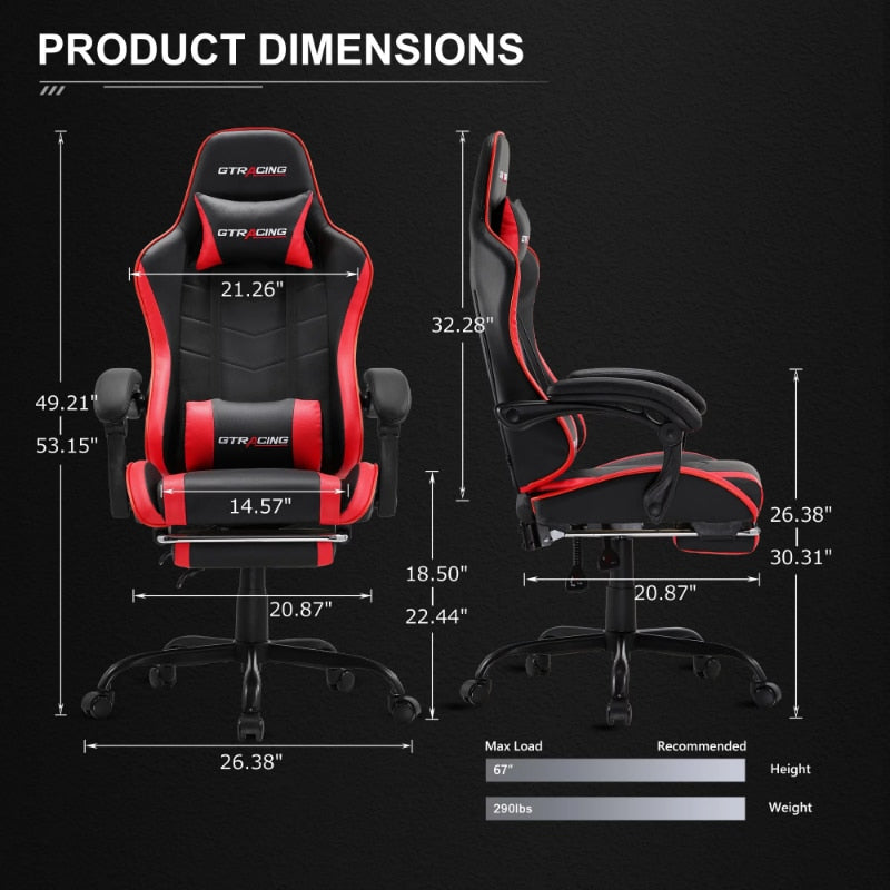 GTRACING Leather Ergonomics Gaming Chair Adjustable Height Reclining Office Chair