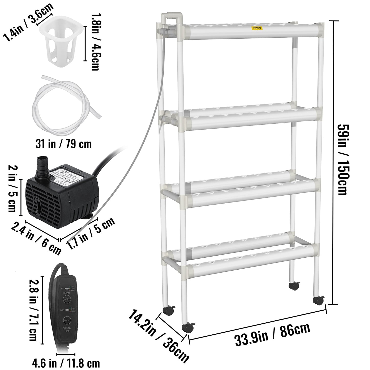 VEVOR Hydroponic Grow Kit Hydroponics System 36/54/72/90/108 Sites 1/2/3/4 Layers 4/6/8/10/12 Pipes Vegetables Lawn &amp; Garden