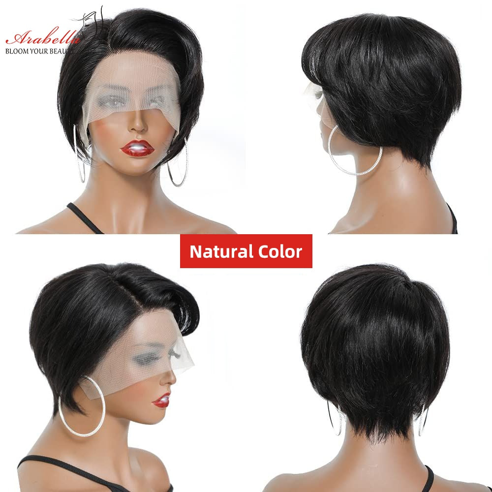 13x4 Lace Wigs Straight Wave Short Pixie Cut Wigs Human Hair Transparent Lace Wig Preplucked Hairline Wigs For Black Women