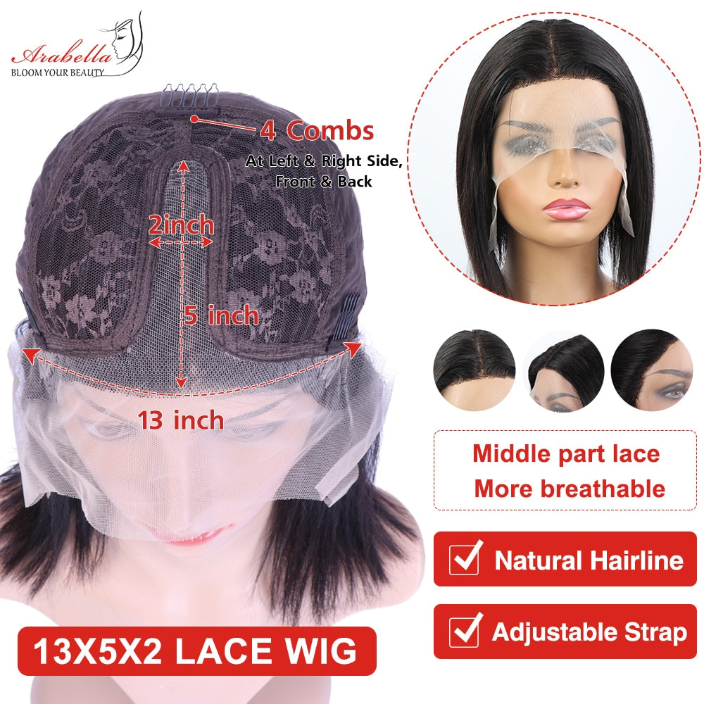 Lace Front Human Hair Wig 13x4 Transparent Lace Pre Plucked Bleached Knots Arabella Remy Bob Wig Human Hair Lace Frontal Wig