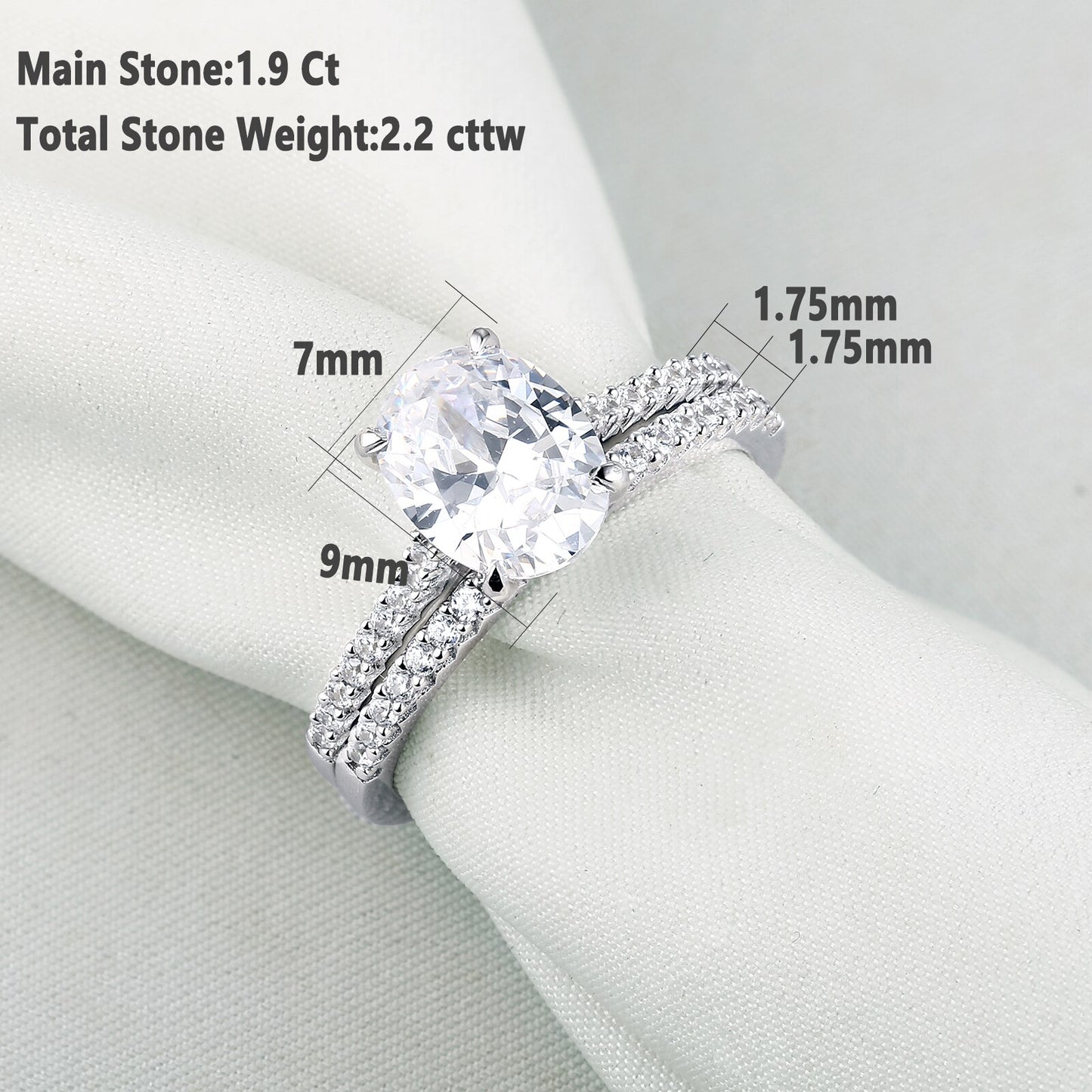 Newshe 2 Pieces 925 Sterling Silver Engagement Rings Set 1.9Ct Oval Shape AAAAA Zircon Jewelry Eternity Wedding Band BR0943