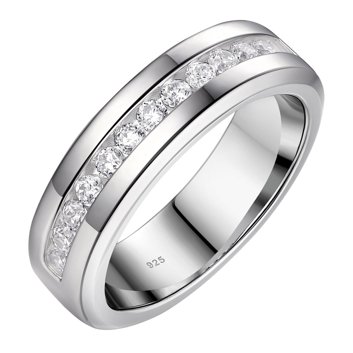 Newshe Genuine 925 Sterling Silver Wedding Rings for Men Half Eternity AAAAA Cubic Zircon Romantic Jewelry Size 8-13