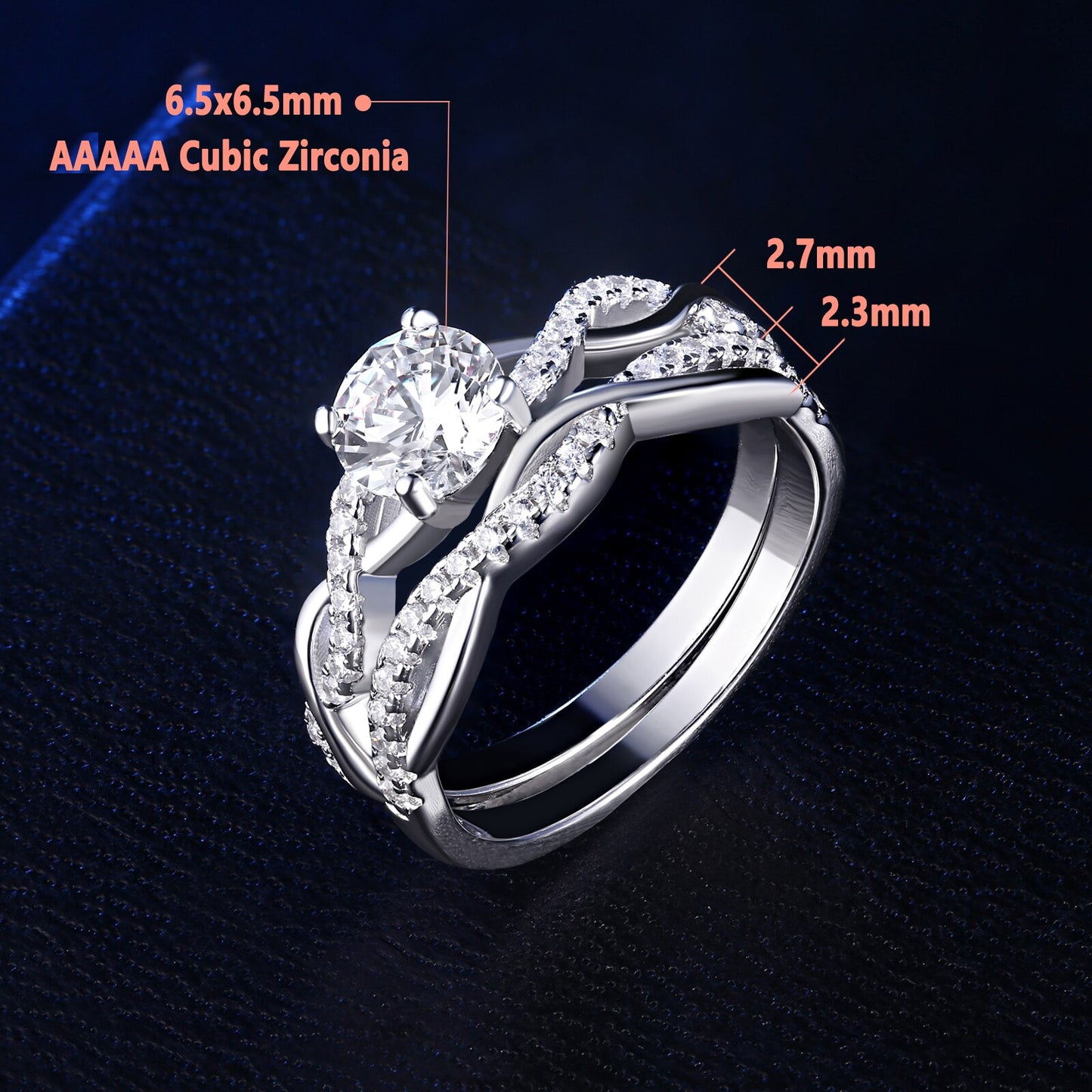 Newshe 2 Pcs 925 Sterling Silver Twist Cross Design Wedding Engagement Ring Sets For Women AAAAA Zircon Jewelry QR7628