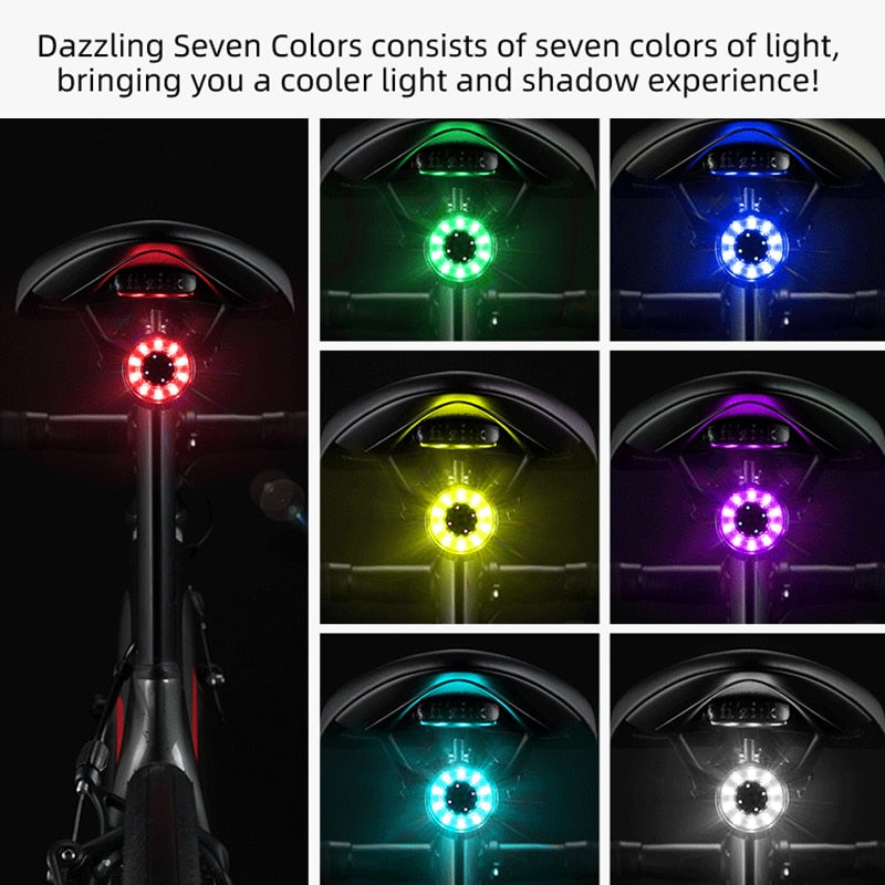 ROCKBROS Bicycle Rear Light 5 Light Modes Colorful Lamp Bike Tail Light Aluminum MTB Road Saddle Seatpost Cycling Taillight