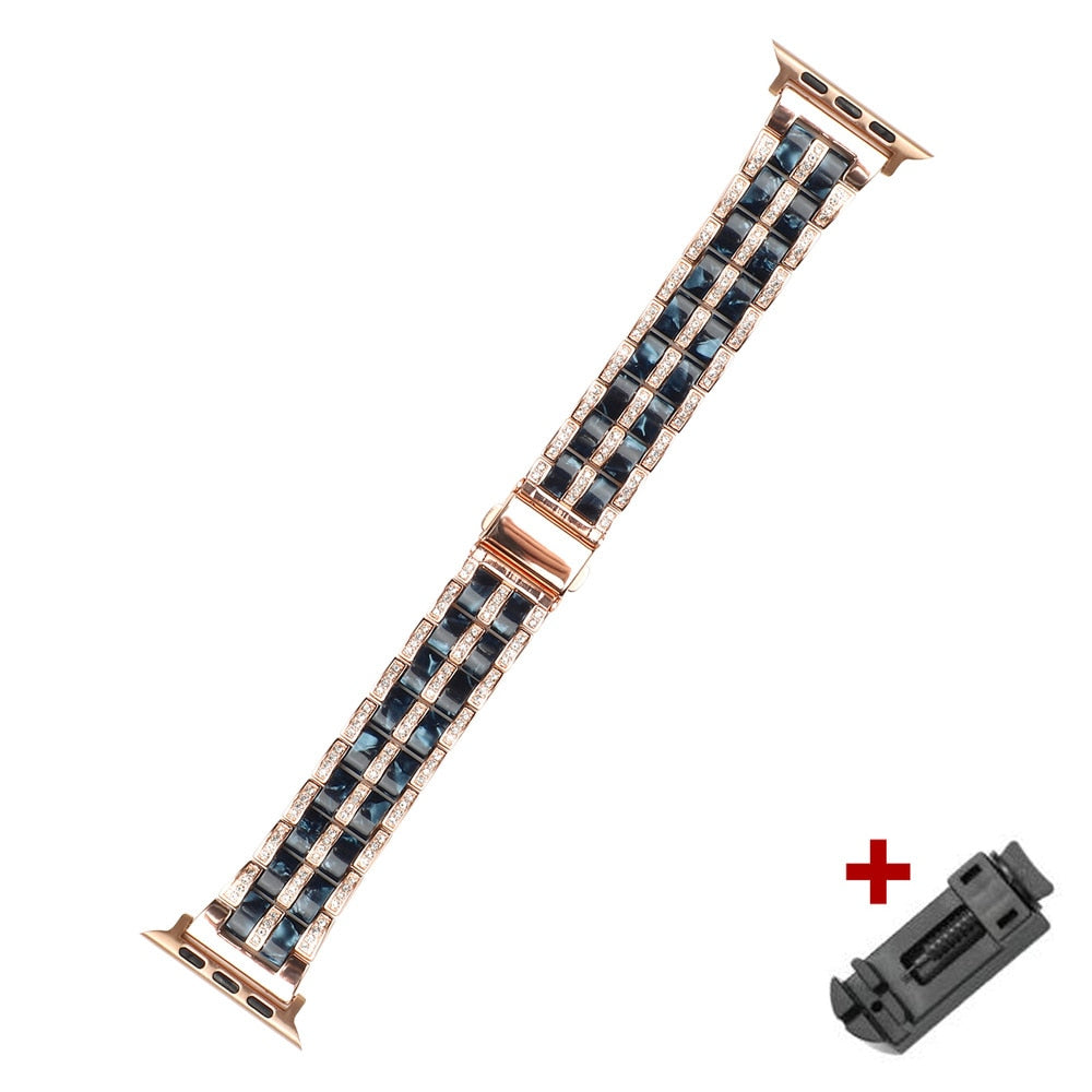 Luxury diamond resin strap for apple watch band series 7 6 SE 5 steel metal women lady bracelet for Iwatch 41 45mm 40 44 42 38mm