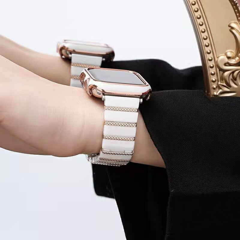 White Rose Gold Wristband for Watch Band 8 7 41mm 45mm Ultra 49mm High Quality Ceramic Strap for Iwatch Series 6 5 4 Se 40 44mm