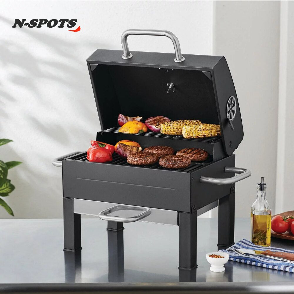 Expert Grill Premium Portable Charcoal Grill, Black and Stainless Steel,Easy Cleanup.