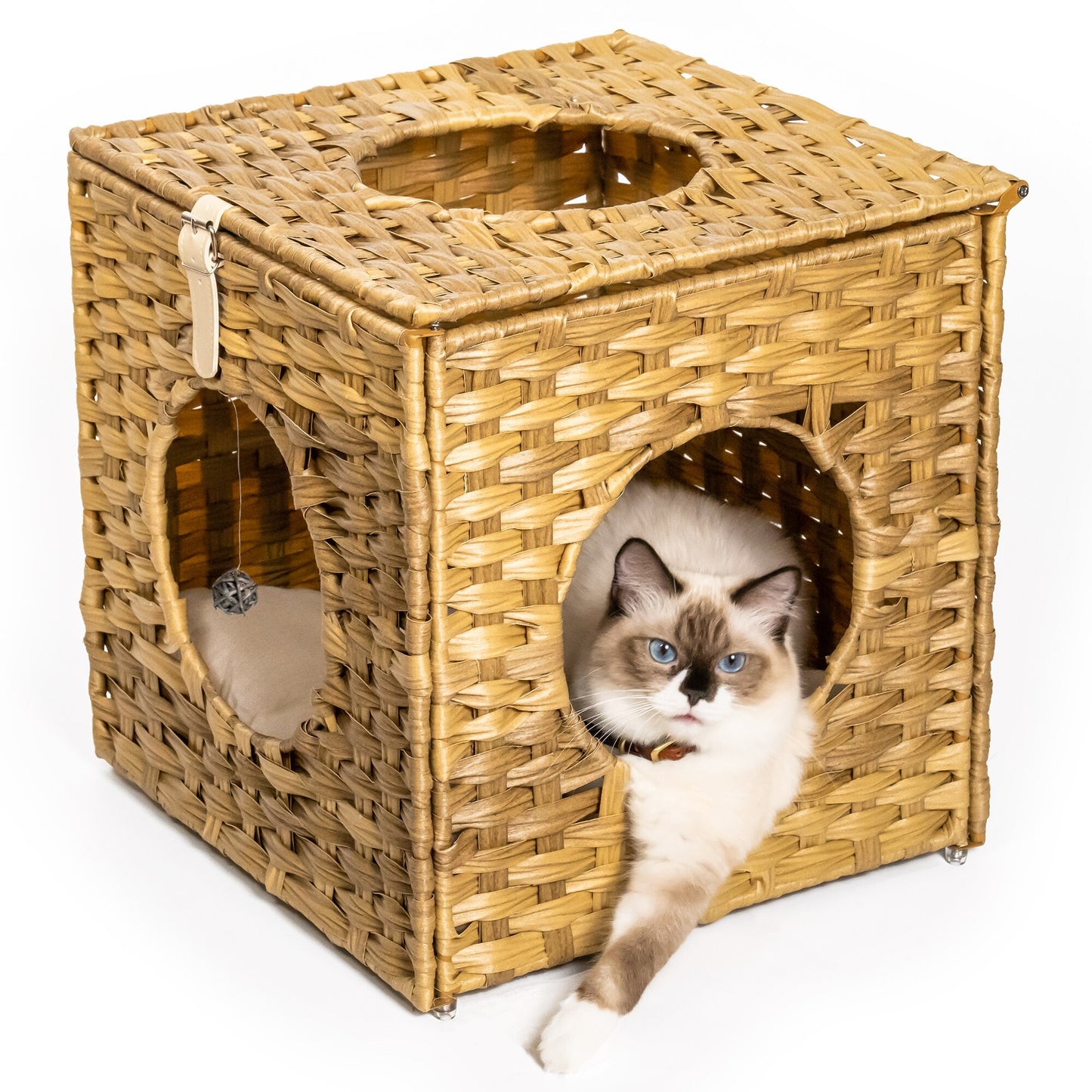 Mewoofun Cat House for Indoor Hand-Woven Wicker Beds Cozy Cave Cat Hideaways 15.75x15.75x15.75 Inches Cat Cages in  US Stock