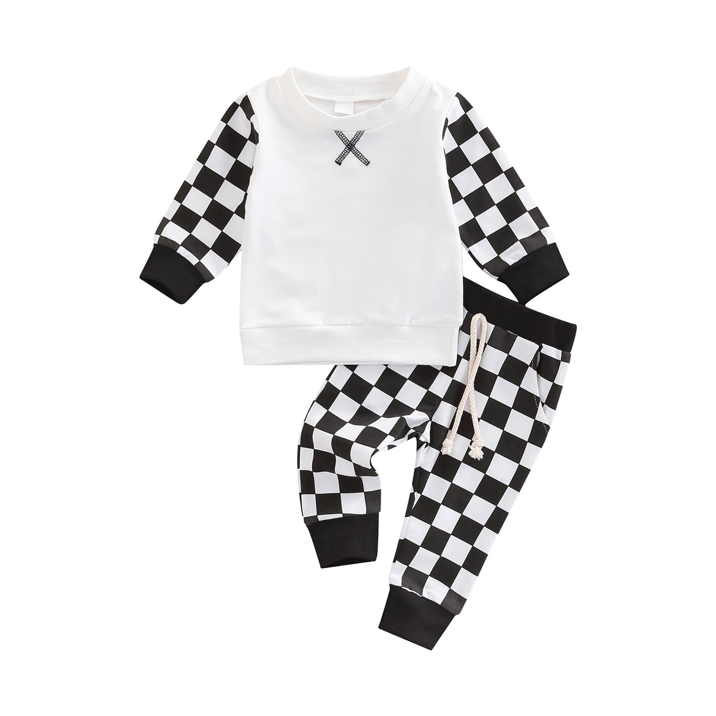 2022-07-16 Lioraitiin 0-3Years Toddler’s 2Pcs Clothes Set Fashion Checkerboard Printed Long Sleeve Tops Tie-up Long Pants