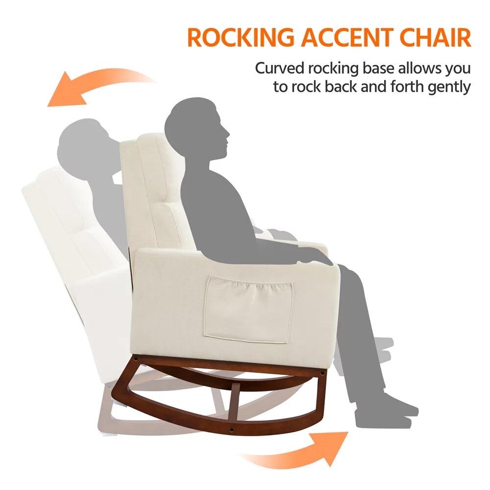 2023 New Smile Mart Modern Upholstered Rocking Chair with Rubber Wood Legs for Living Rooms