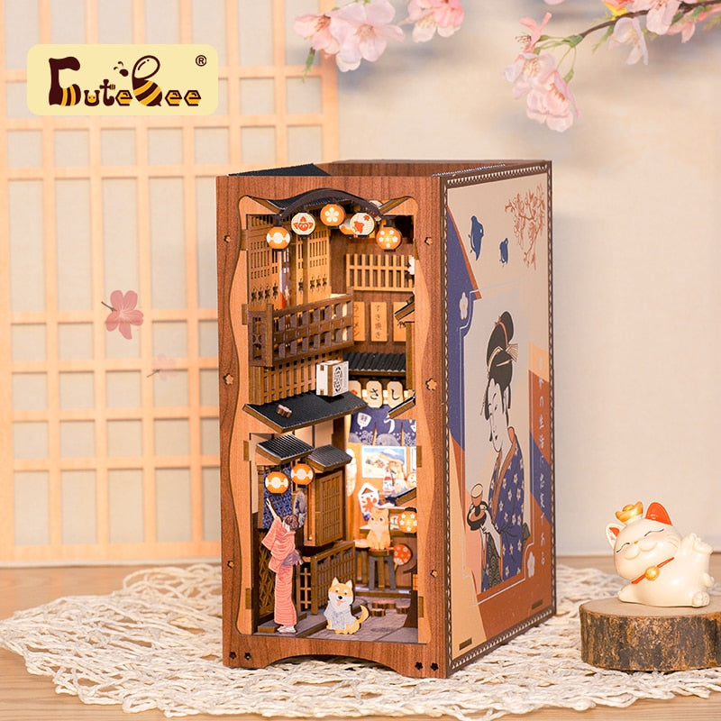 CUTEBEE DIY Book Nook Shelf Insert Kits Miniature Dollhouse Eternal Library with Furniture Bookends Model Building Toys Girls