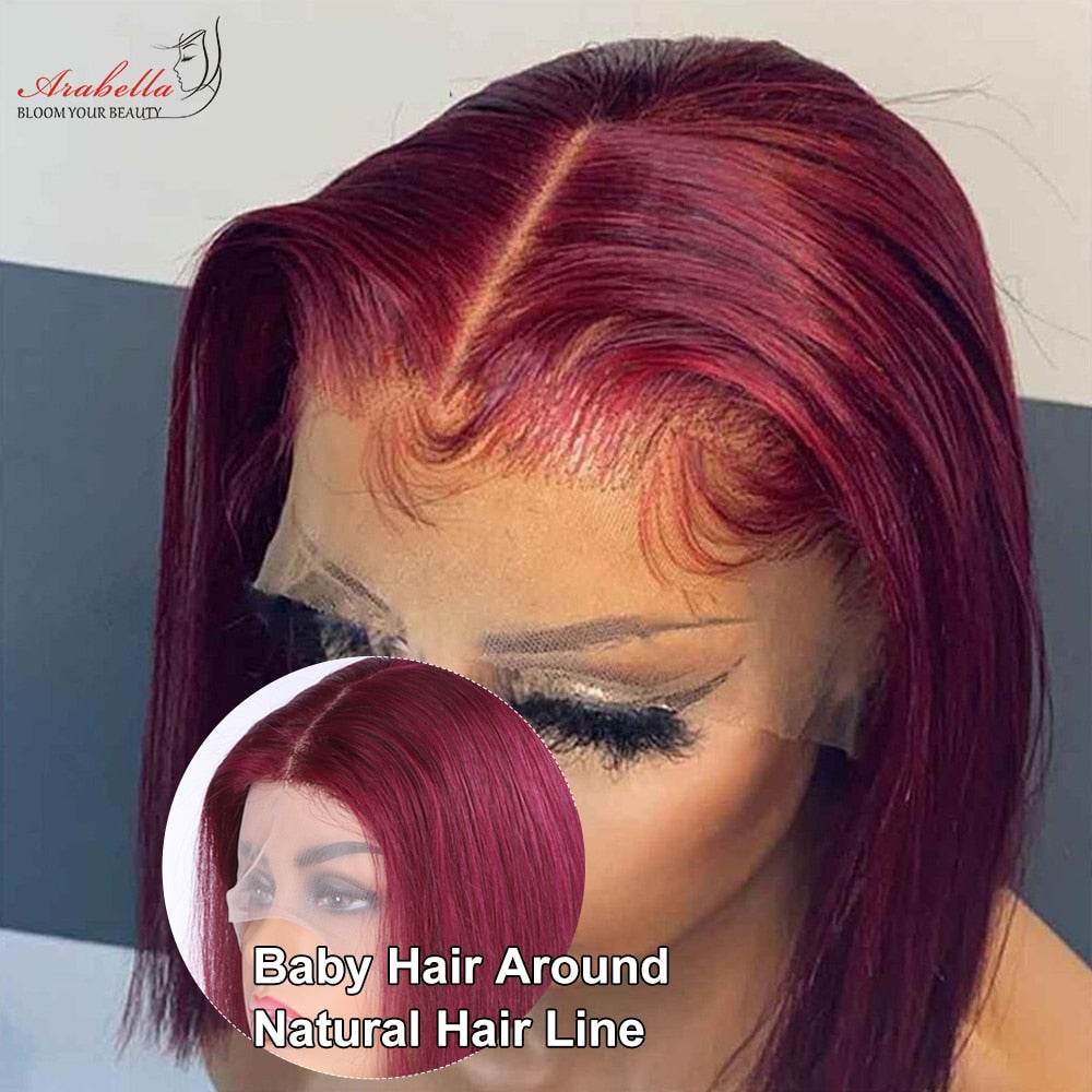 Human Hair Wigs 99j Burgundy 13x4 Lace Frontal Wig Pre Plucked Bleached Knots Arabella Remy Human Hair Lace Front Wig