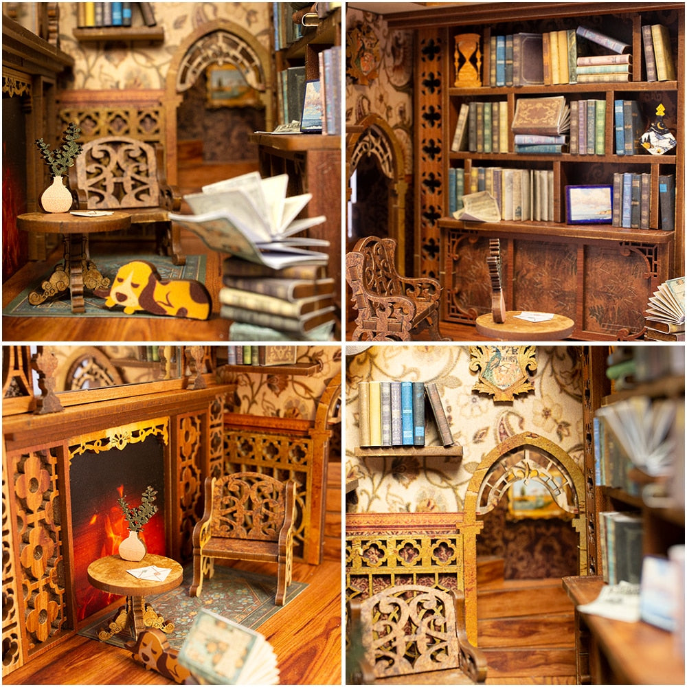 Cutebee DIY Book Nook Kit Eternal Bookstore Miniature Dollhouse With Furniture LED for Brithday Handmade Gift