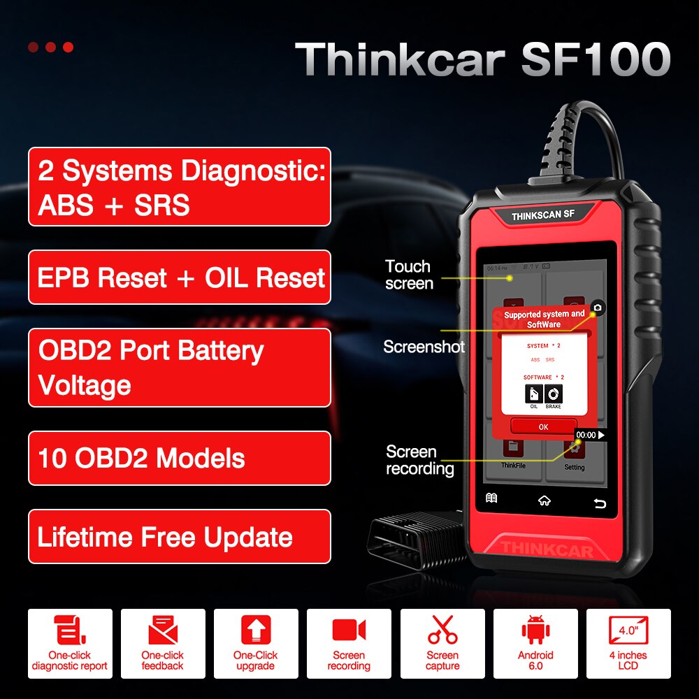 Thinkcar SF100 OBD2 Scanner ABS Airbag Code Reader Electronic Parking Brake EPB Oil Reset OBD 2 Car Automotive Tools PK CR619