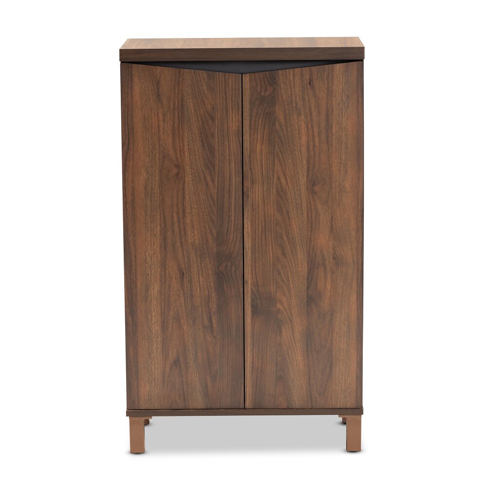 Talon Modern and Contemporary Two-Tone Walnut Brown and Dark Grey Finished Wood 2-Door Shoe Storage Cabinet