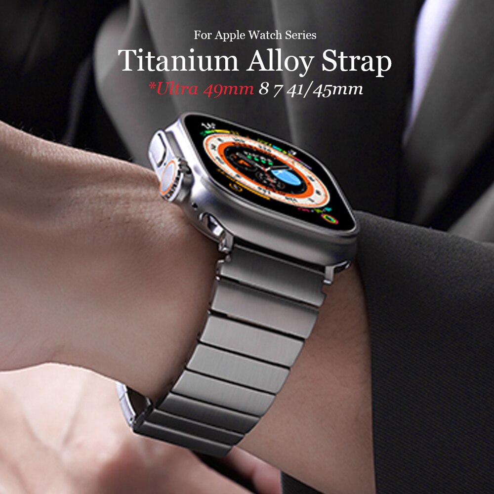 Luxury Men Titanium Link Bracelet For Apple Watch 8 7 44mm 45mm Ultra 49mm Strap For IWatch Series 6 5 4 3 SE 38 40 41 42MM