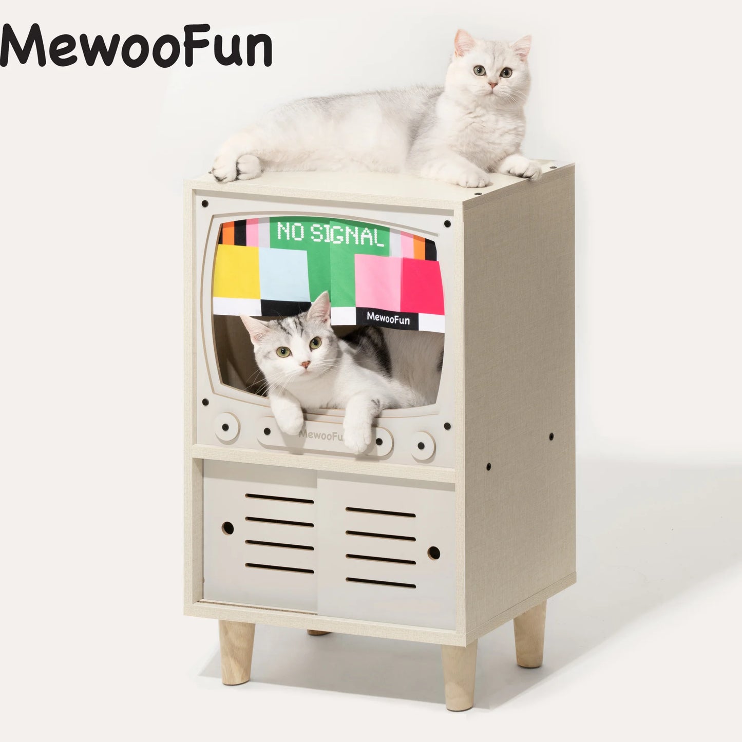 MEWOOFUN Cat Wooden House TV Appearance Design Cat Bed Sturdy Structure Furniture Decoration Easy to Clean Assembly US Stock