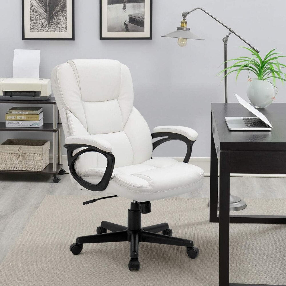 Lacoo Faux Leather High-Back Executive Office Chair with Lumbar Support, White