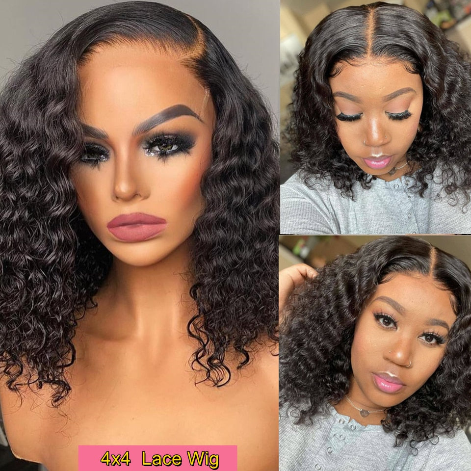 Short Bob Lace Front Curly Human Hair Wigs Transparent Deep Wave Frontal Wig For Women Brazilian Water Wave Lace Wig Sale Remy