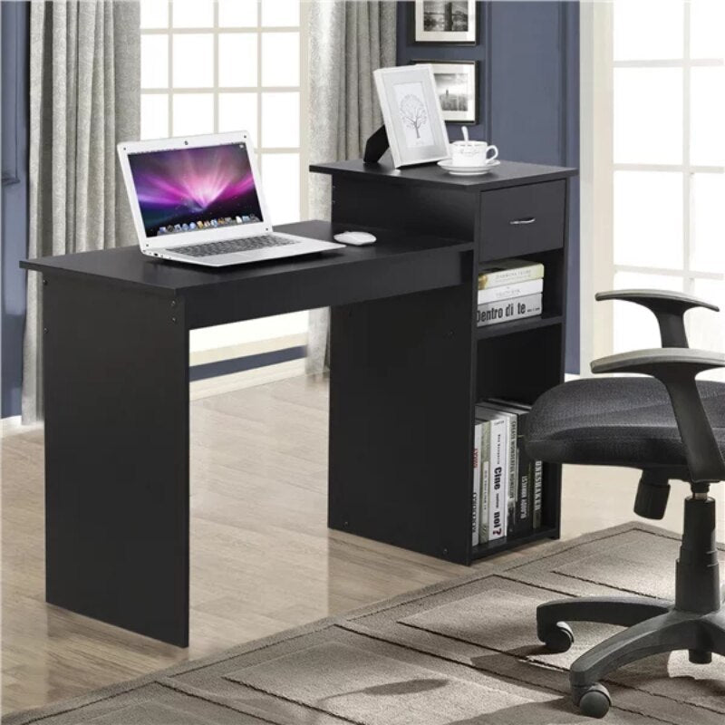 SMILE MART Home Office Workstation Computer Desk with Drawer and Storage, Black Office Furniture  Office Desks