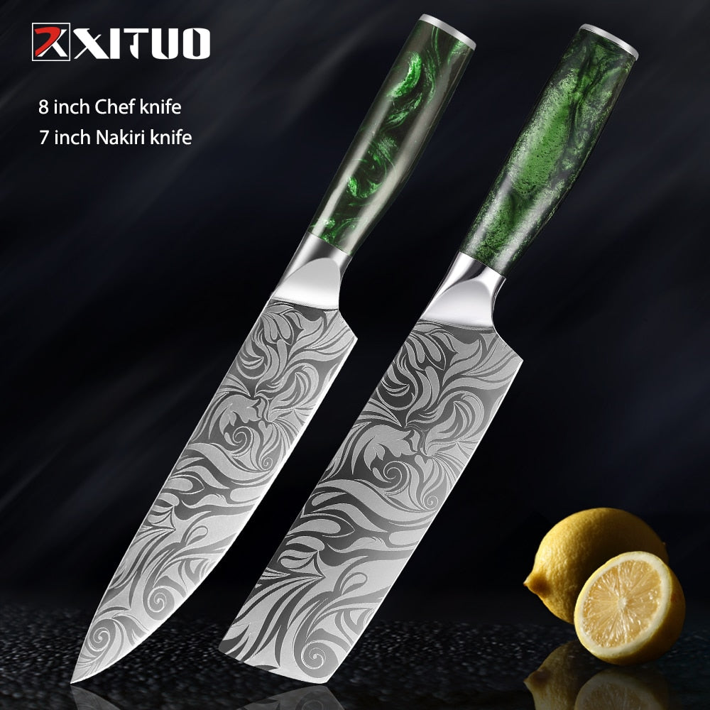 XITUO 1-8pc Kitchen knife Set Stainless Steel Pro Chef Knives Ultra Sharp Santoku Nakiri Bread Cleaver Boning Knife Cooking Tool