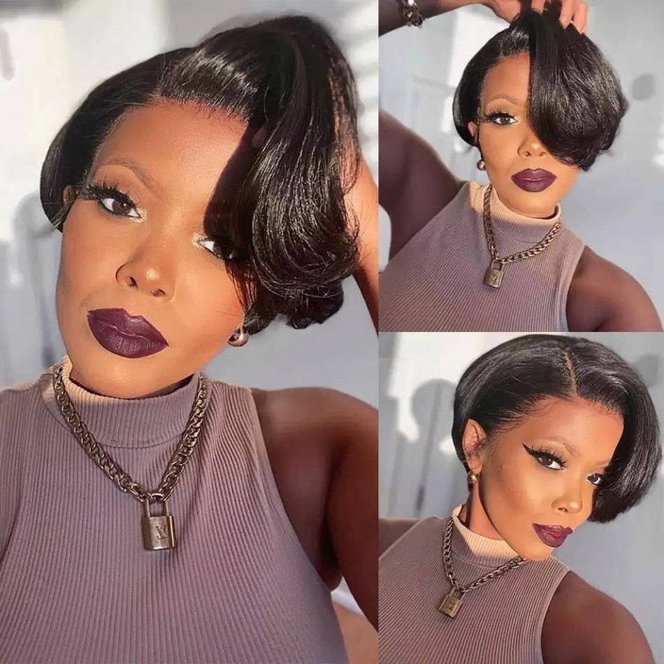 Wiggogo Pixie Cut Wig Human Hair Short Bob Wigs Side Part Straight Lace Front Wigs Glueless Hd Transparent Lace Frontal Wig