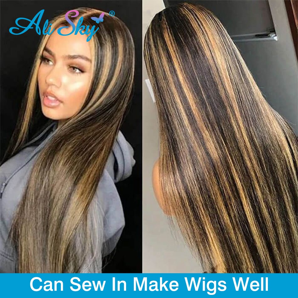 P4 27 Highlight Straight 3/4Bundles With 4x4 Lace Closure Transparent Hd 13x4 Ombre Lace Frontal Honey Blonde Remy Human Hair