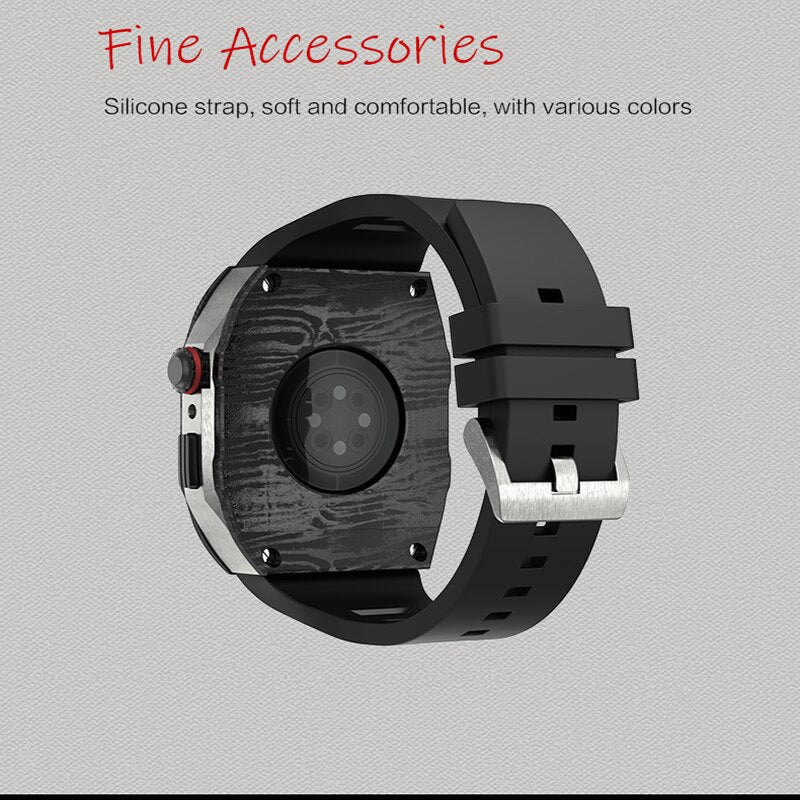 Carbon Fiber Modification Kit for Apple Watch 8 7 44MM Titanium alloy middle frame Silicone sports Band for IWatch SE 6 5 4 45MM