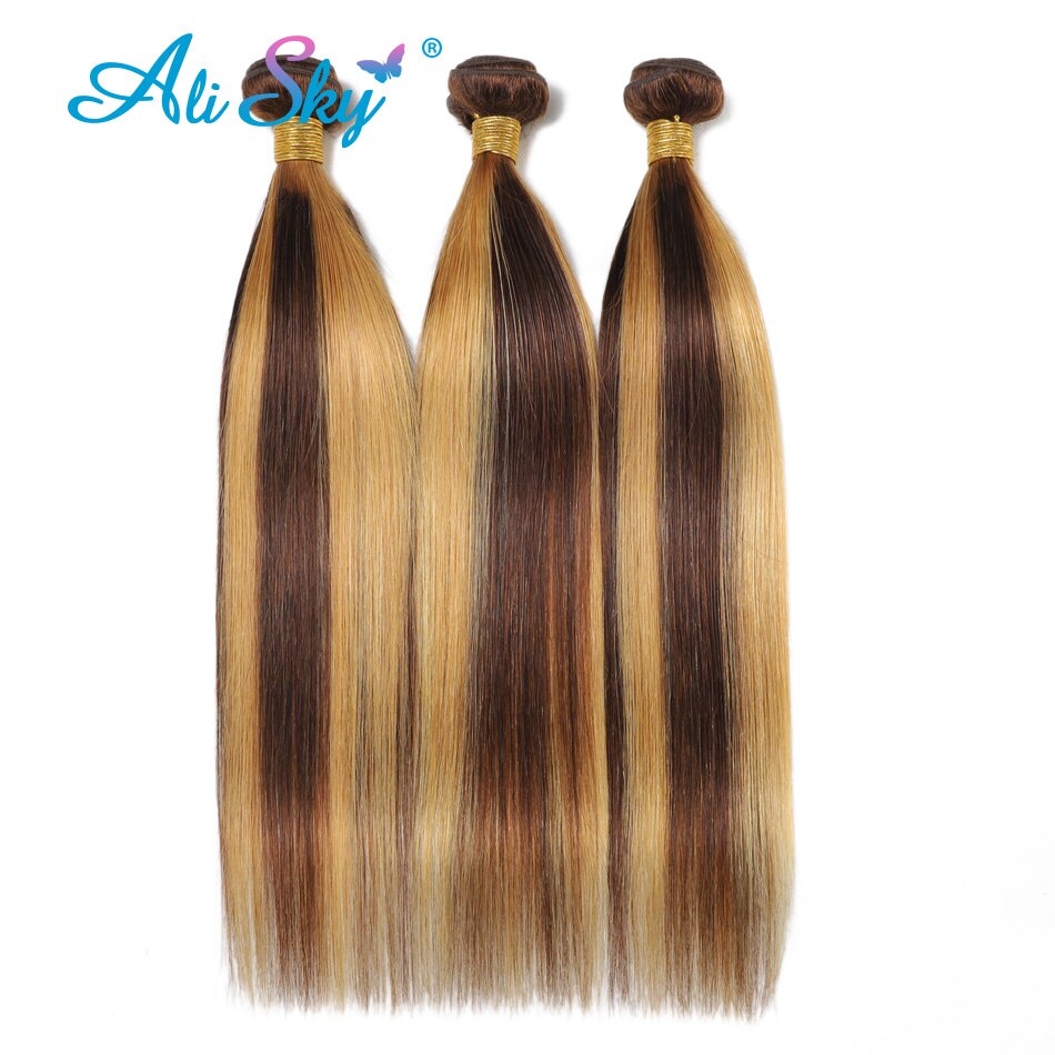 P4 27 Highlight Straight 3/4Bundles With 4x4 Lace Closure Transparent Hd 13x4 Ombre Lace Frontal Honey Blonde Remy Human Hair