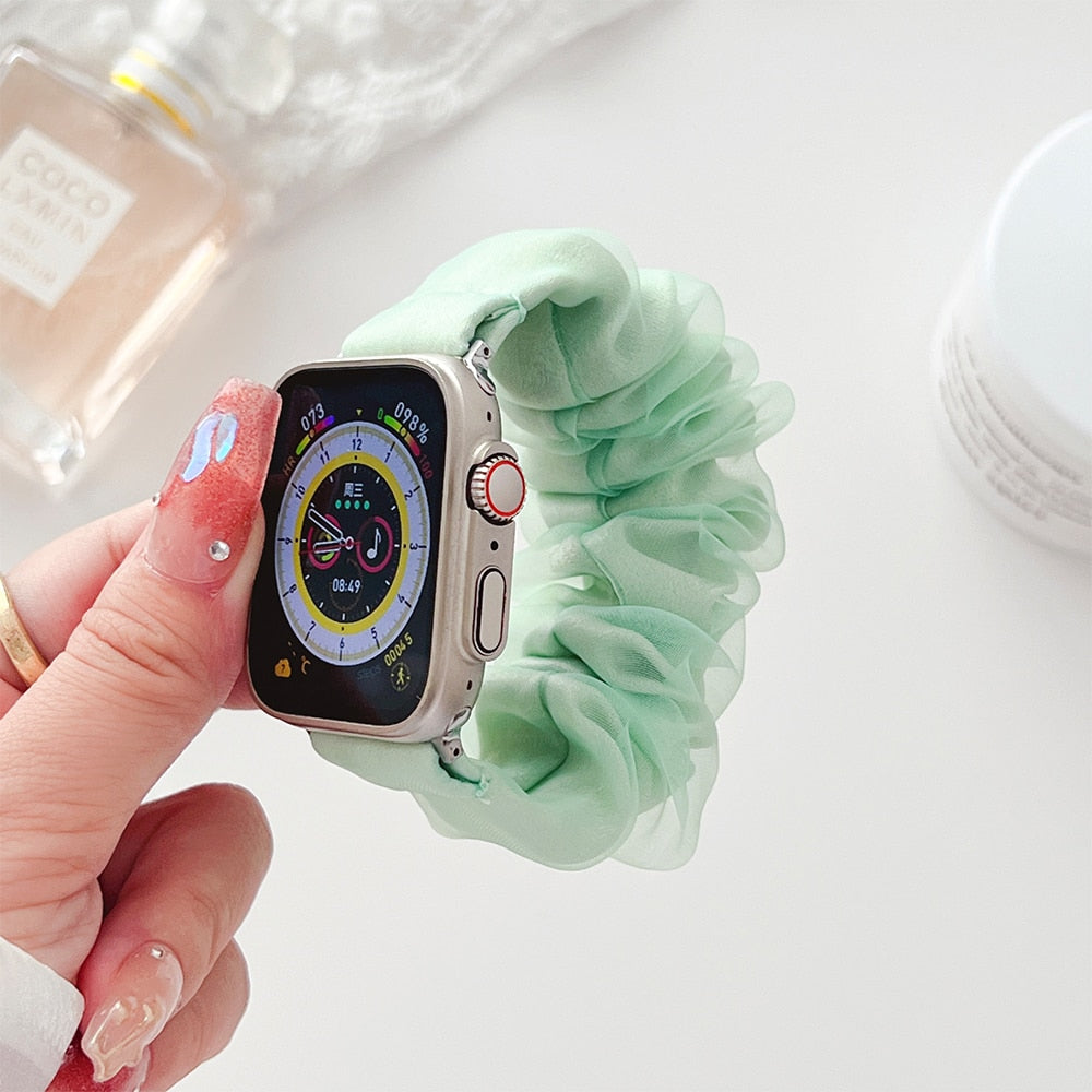 Scrunchie Strap for Apple Watch Band 40mm 41mm 42mm 44mm 45mm 38 49mm Fabric Solo Loop Bracelet for IWatch 8 7 6 5 4 SE 3 2 Band