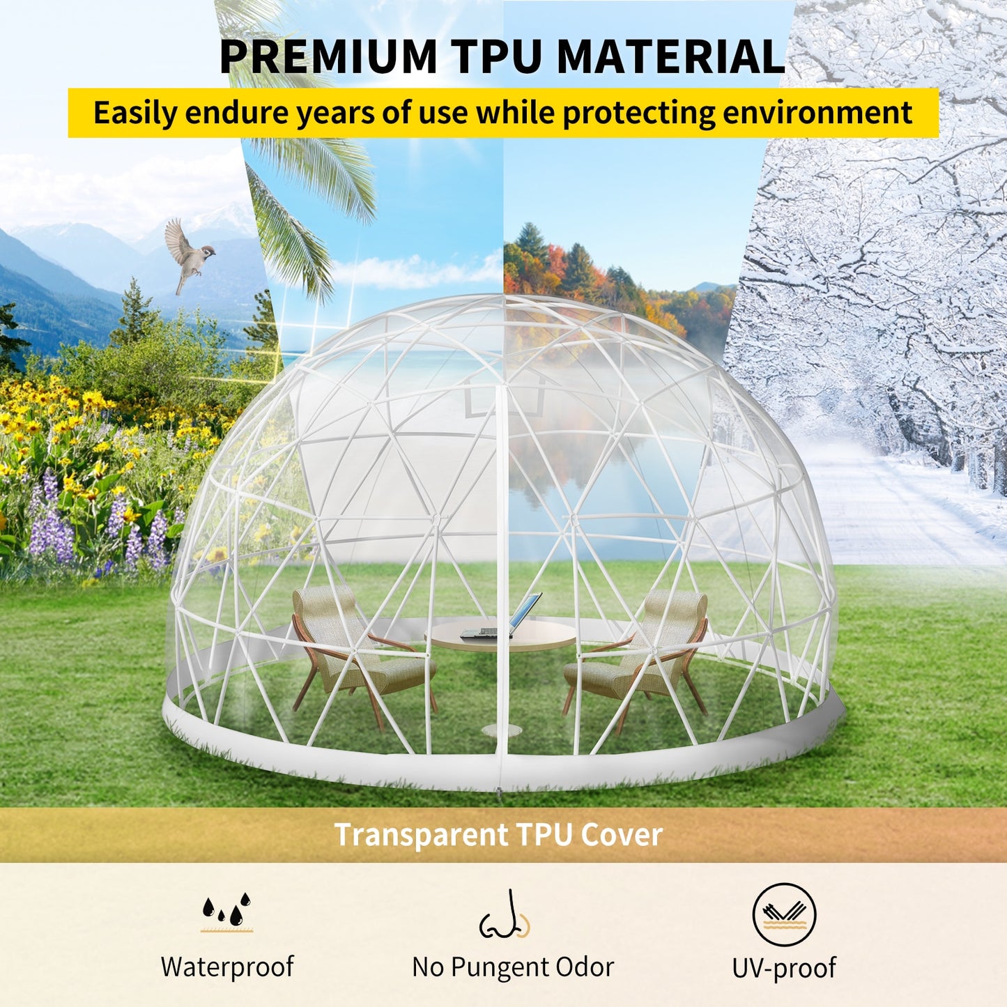 VEVOR Bubble Tent Garden Igloo 9.5/12ft With LED PVC Cover Geodesic Greenhouse Dome for Outdoor Sunbubble Backyard Bubble House