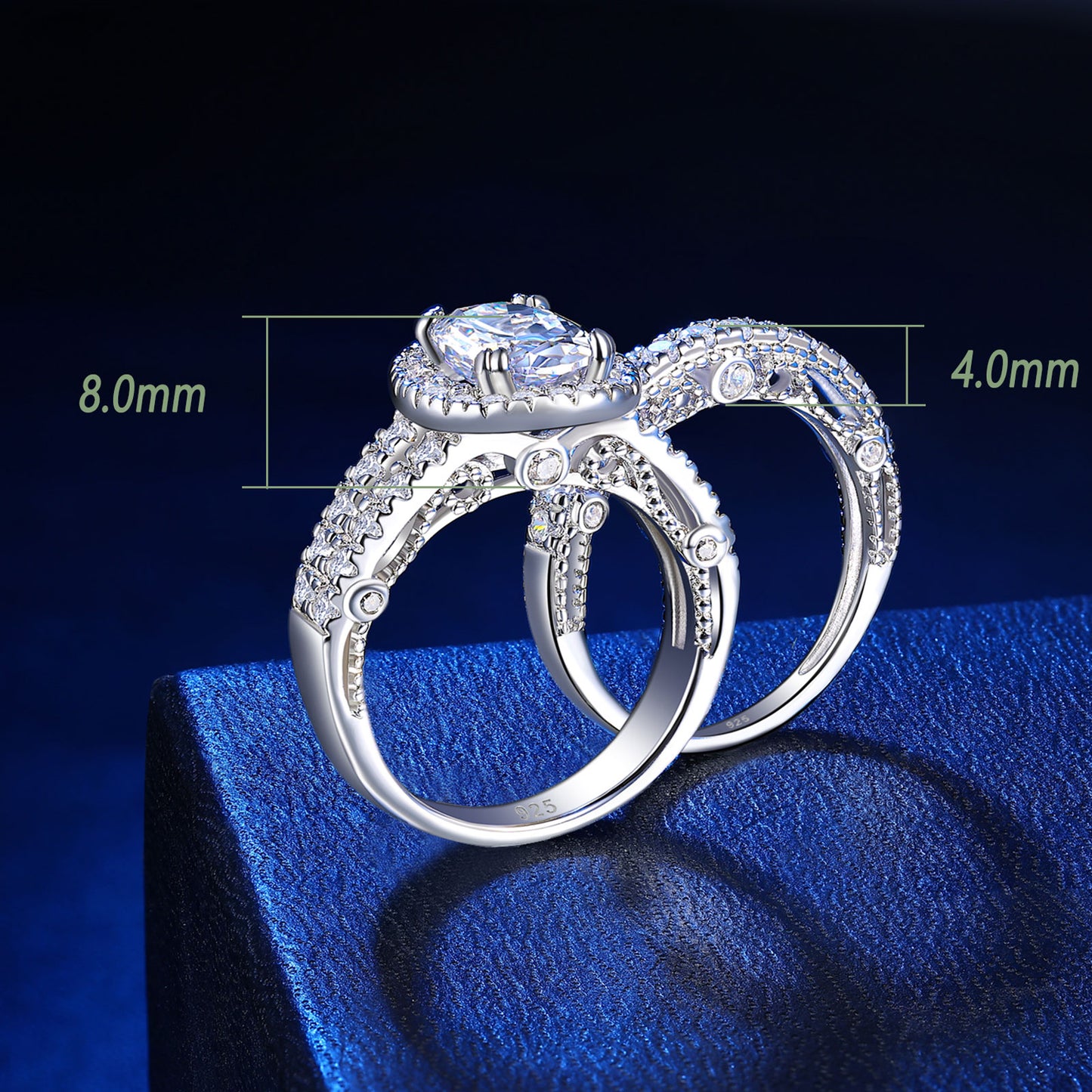 Newshe Vintage 4 Carats Oval Cut 5A Cubic Zircon Wedding Engagement Rings Set for Women Solid 925 Sterling Silver Bridal Jewelry