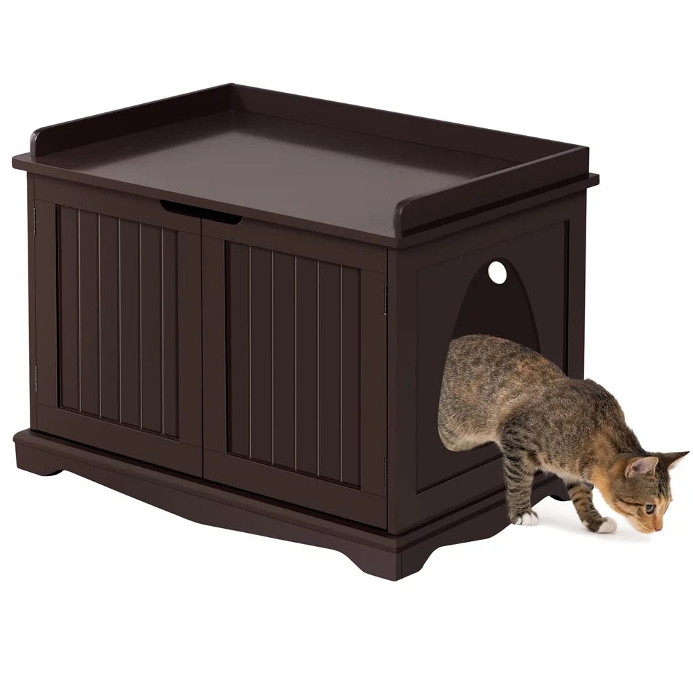 Wooden Cat Litter Box Furniture with Door, Espresso Cat Toys