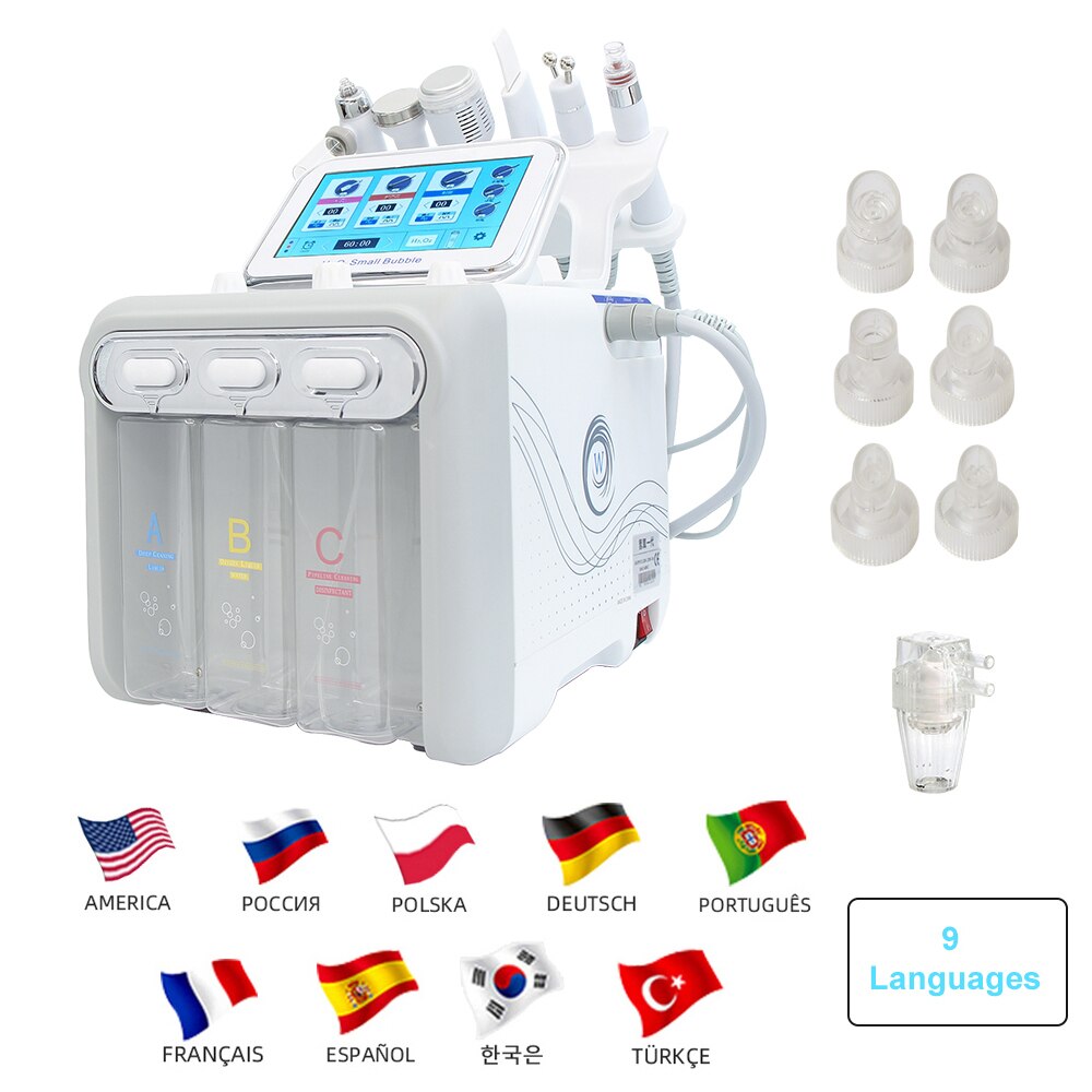 6 in 1 Hydro Oxygen Facial Machine Deep Cleansing Skin Care Beauty Device Peeling Blackhead Removal Water Dermabrasion Machine