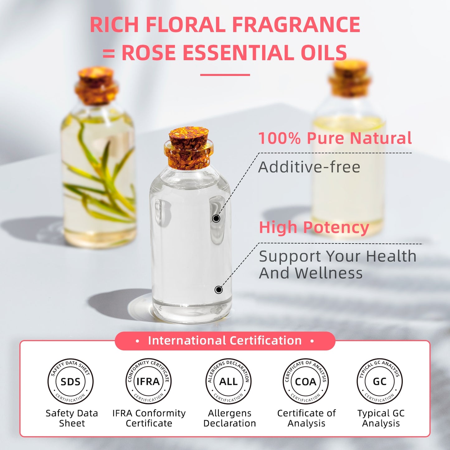 HIQILI 100ML Rose Essential Oils,100% Pure Nature for Aromatherapy | Used for Diffuser,Humidifier,Massage | Perfume DIY