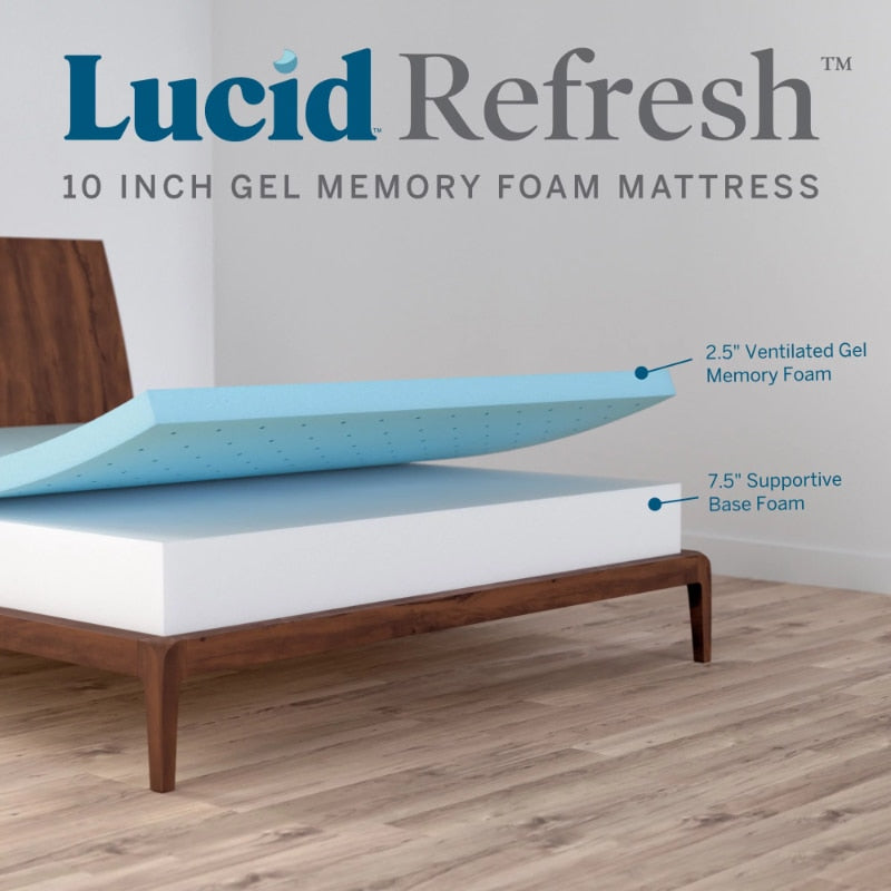 Lucid Refresh 10&quot; Dual-Layered Gel Memory Foam Mattress, Firm, Full bedroom furniture  matress