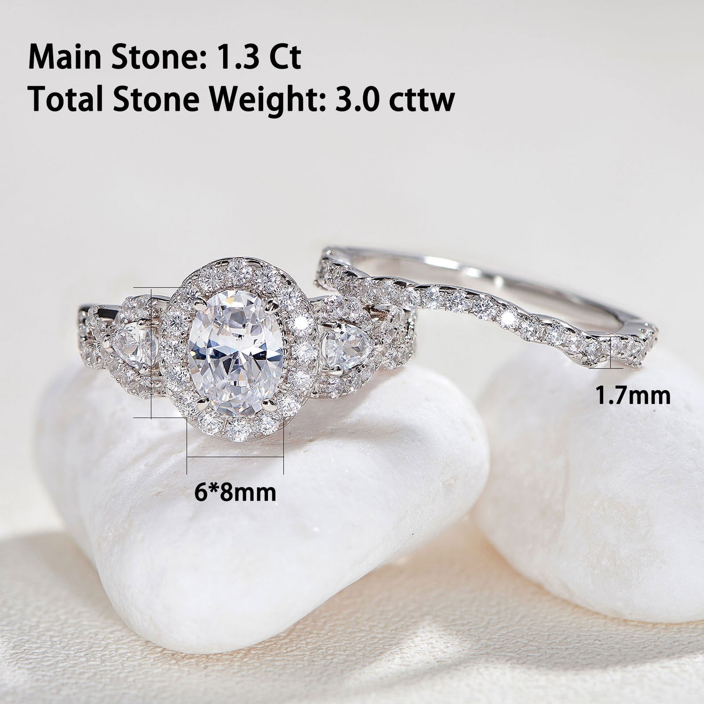 Newshe 2 Pieces Engagement Ring Set for Women 925 Sterling Silver Brilliant Pear Oval Cut AAAAA Cz Bridal Wedding Jewelry