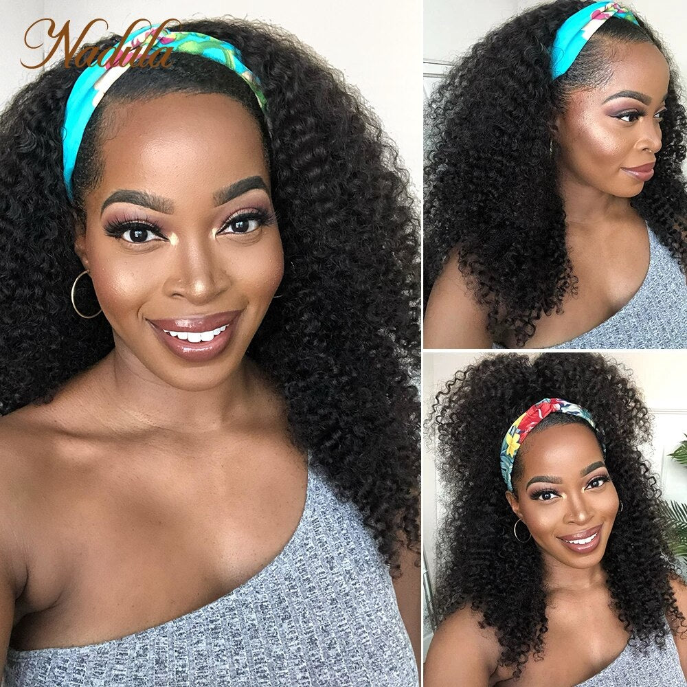 Nadula Curly Headband Wig Human Hair 8-26 Curly Hair Headband Wig Brazilian Virgin Human Hair Wigs With Headband Natural Looking