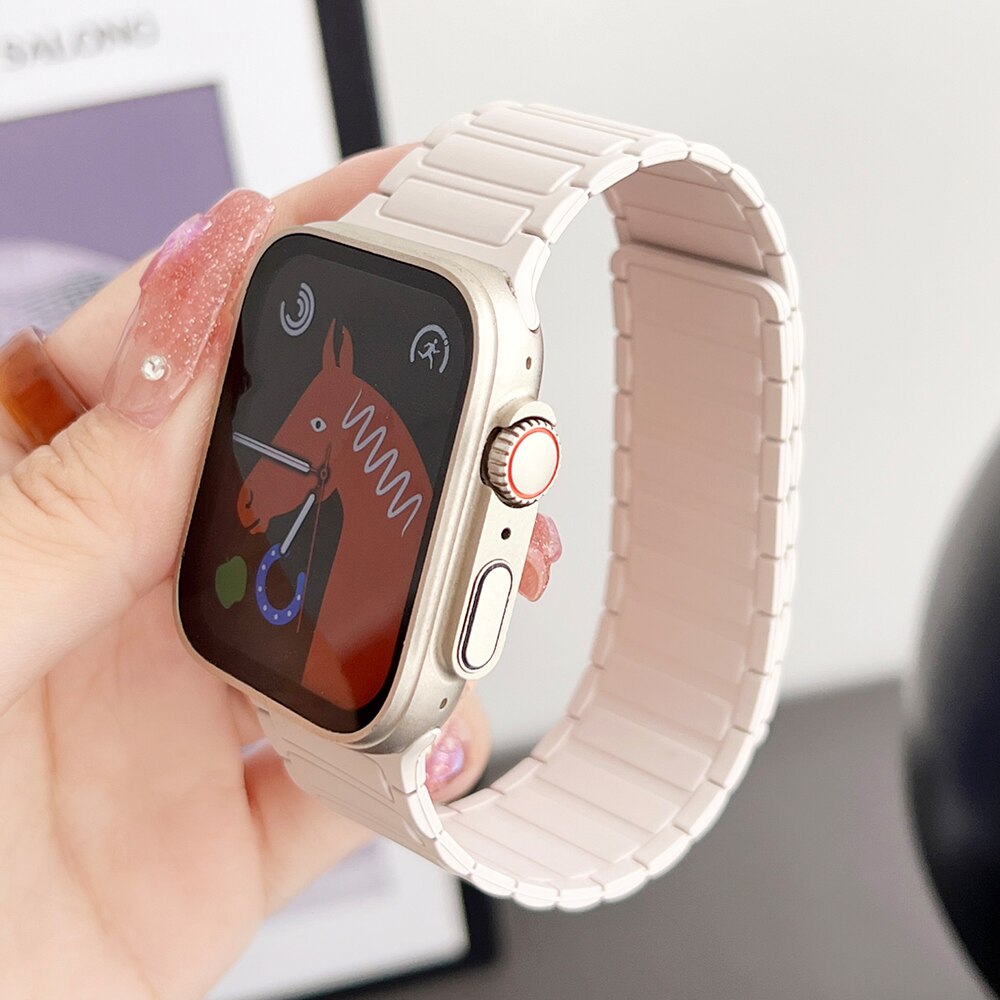 Magnetic Strap for Apple Watch Ultra 49mm Band 45mm 44 42mm 38 40 41mm Silicone Loop Bracelet for IWatch Series 8 7 6 5 4 Se 3 2