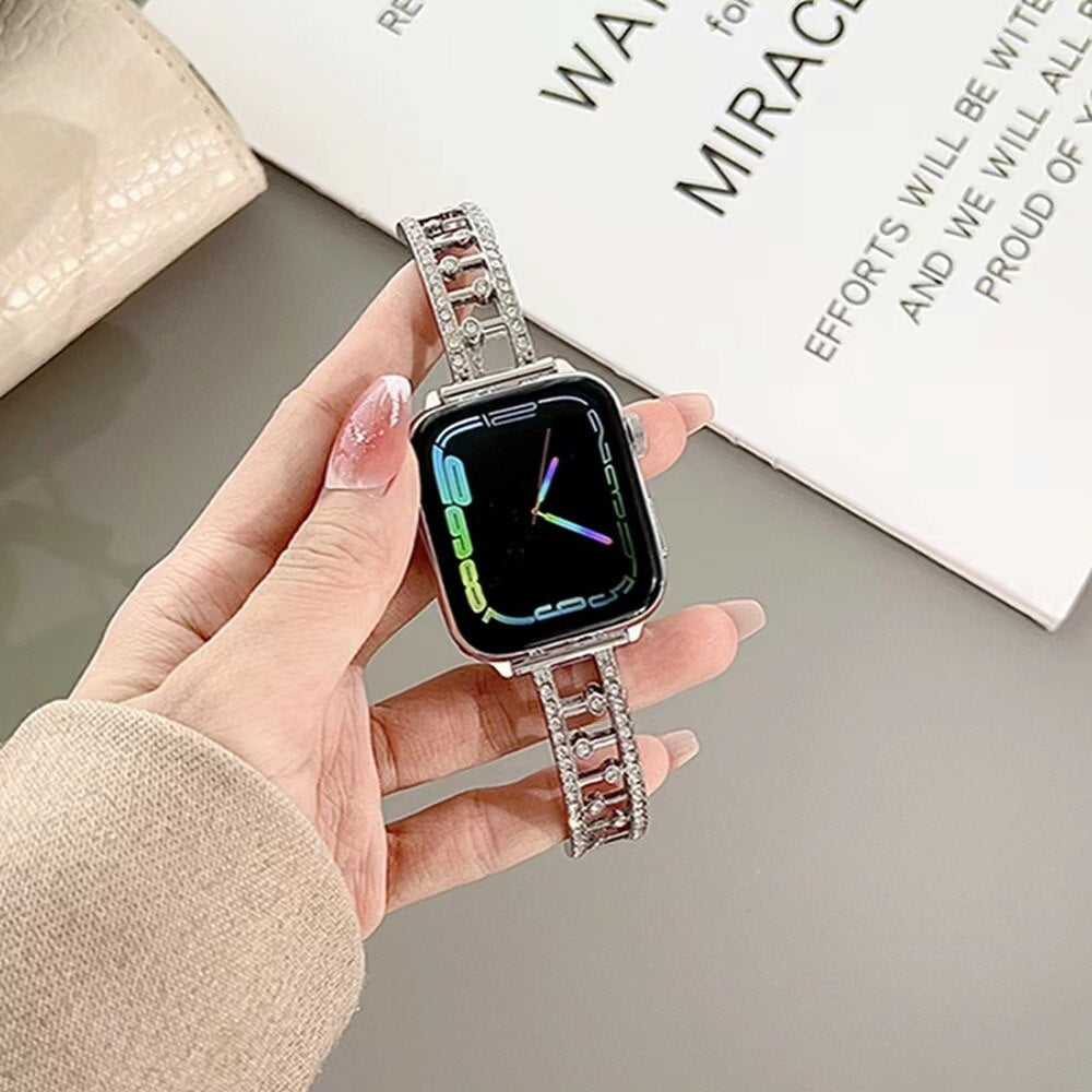 Diamond Stainless Steel Band for Apple Watch 41mm 45mm 49mm 40 44mm 38 Women Strap for Iwhtch Ultra 49 8 7 6 5 4 Se 3 2 Bracelet