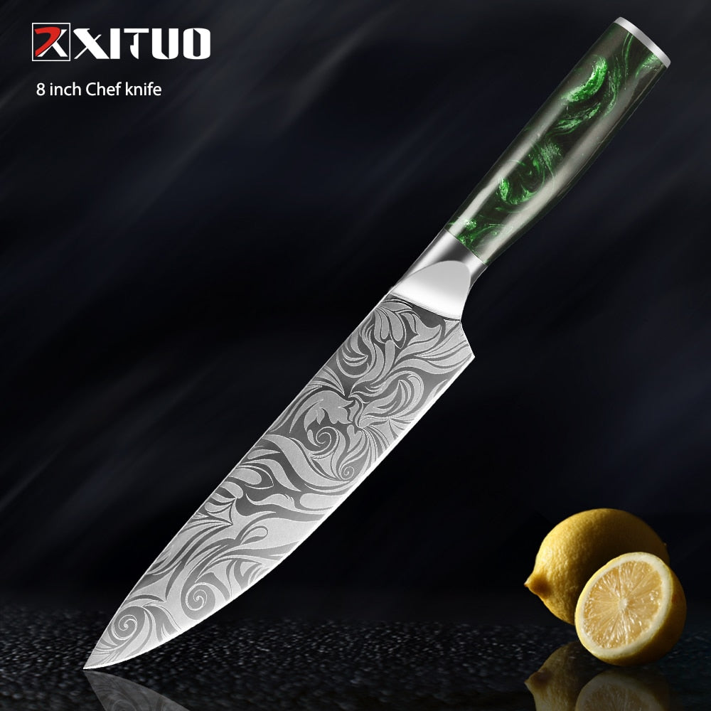 XITUO 1-8pc Kitchen knife Set Stainless Steel Pro Chef Knives Ultra Sharp Santoku Nakiri Bread Cleaver Boning Knife Cooking Tool