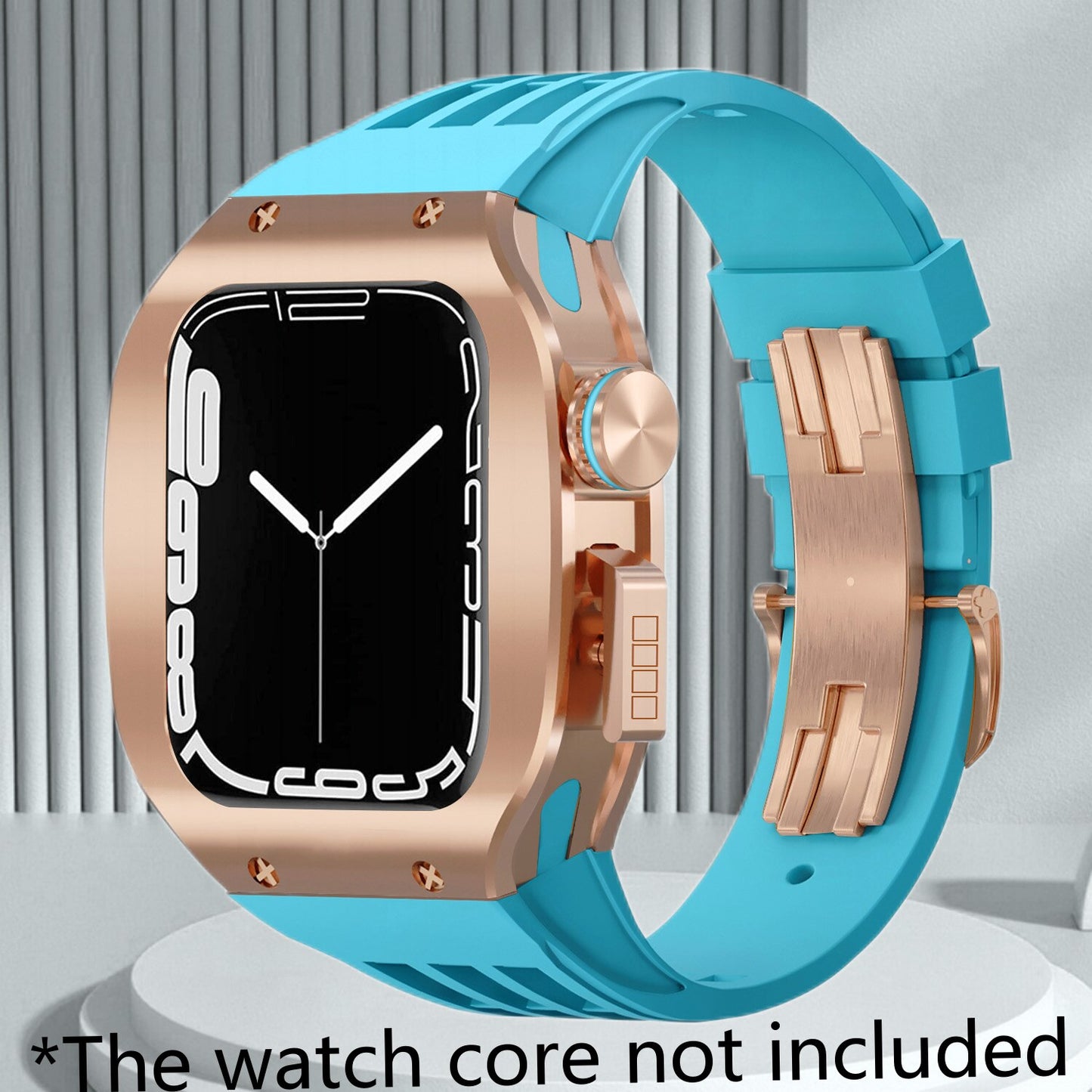 Luxury Titanium Modification Kit For Apple Watch 8 7 45mm Metal Bezel Case For iWatch Series 8 7 6 SE 5 44mm Rubber Strap Band