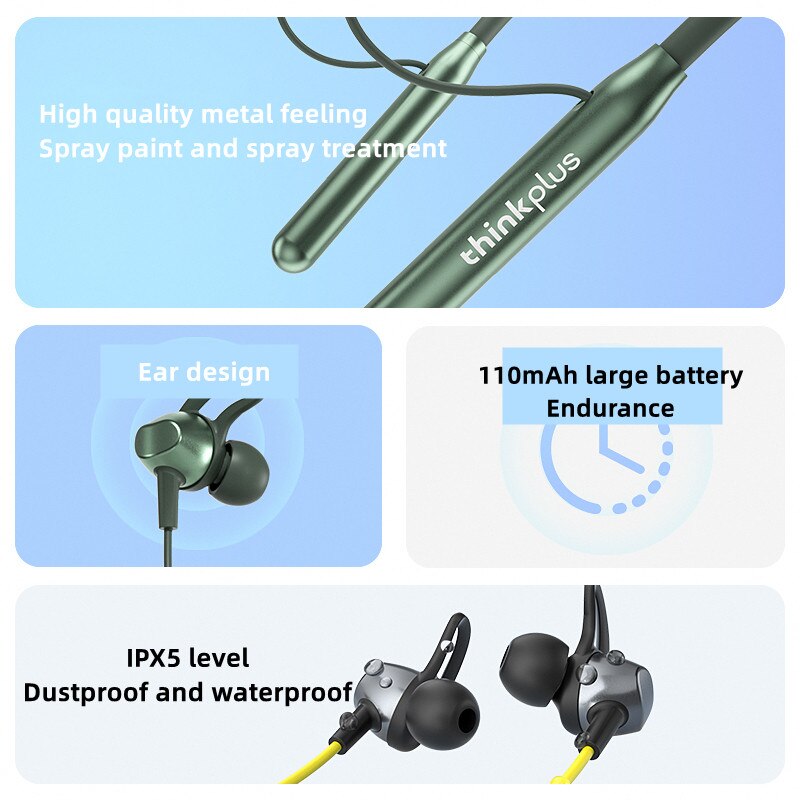 Lenovo original BT10 sports Bluetooth headset waterproof, sweat-proof, hi-fi sound, skin-friendly material, metal texture