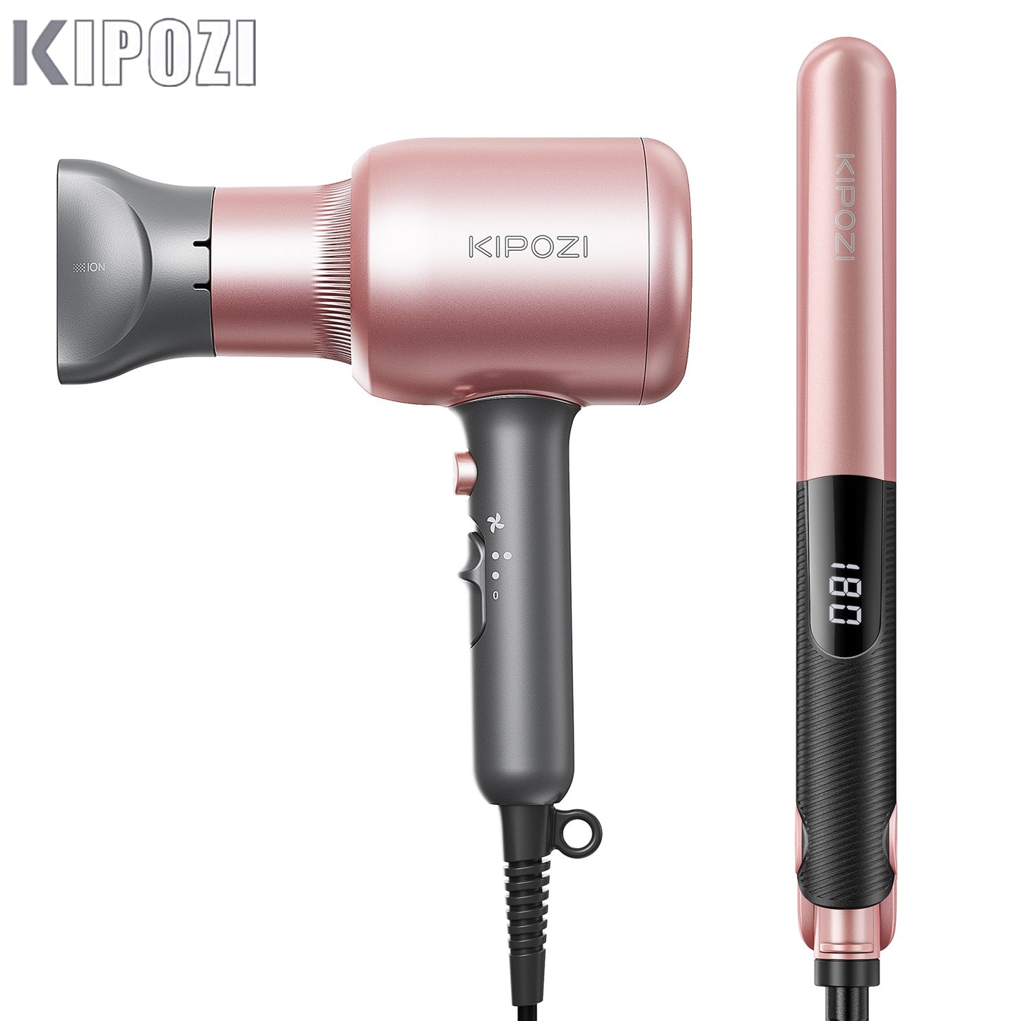 KIPOZI Professional Hair Striaghtener Nano Titanium Instant Heating Flat Iron 2 In 1 Curling Iron Hair Tool with LCD Display