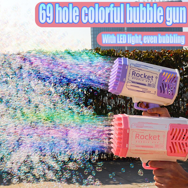 Bubble Guns LED Light Electric Automatic Magic Soap Rocket Bubbles Machine Children Outdoor Toys Wedding Party Kids Pompero Toy