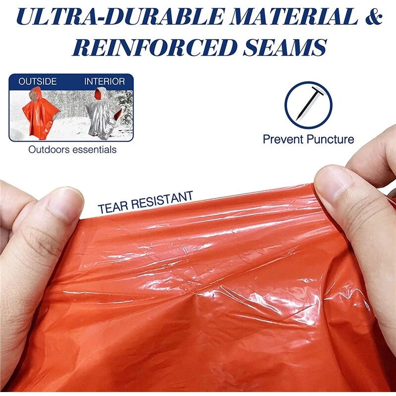 Emergency Thermal Blanket Raincoat Portable Outdoor Survival Rain Poncho Camping Travel Foldable Safety First Aid Kit for Hiking