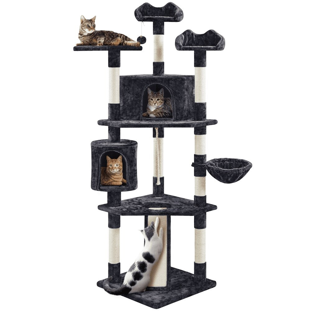 Easyfashion 79&quot; Multilevel Cat Tree Tower with Scratching Posts, Light Gray