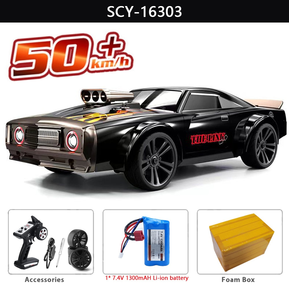 16303 1:16 50KM/H RC Car 4WD With LED Remote Control Muscle Cars High Speed Drift Racing Vehicle for Kids vs Wltoys 144001 Toys